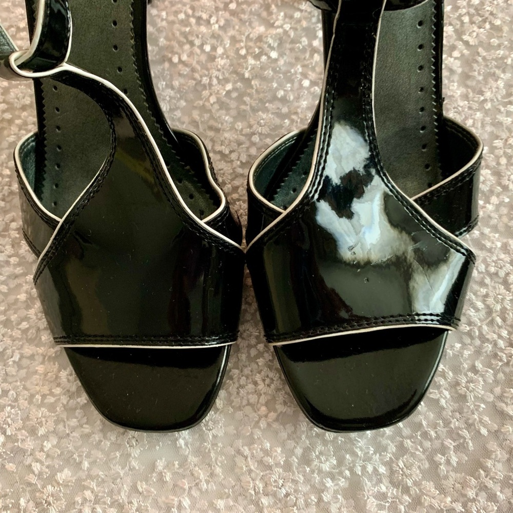 Franco Sarto White Trim & Black Women's Peep Toe High Heels